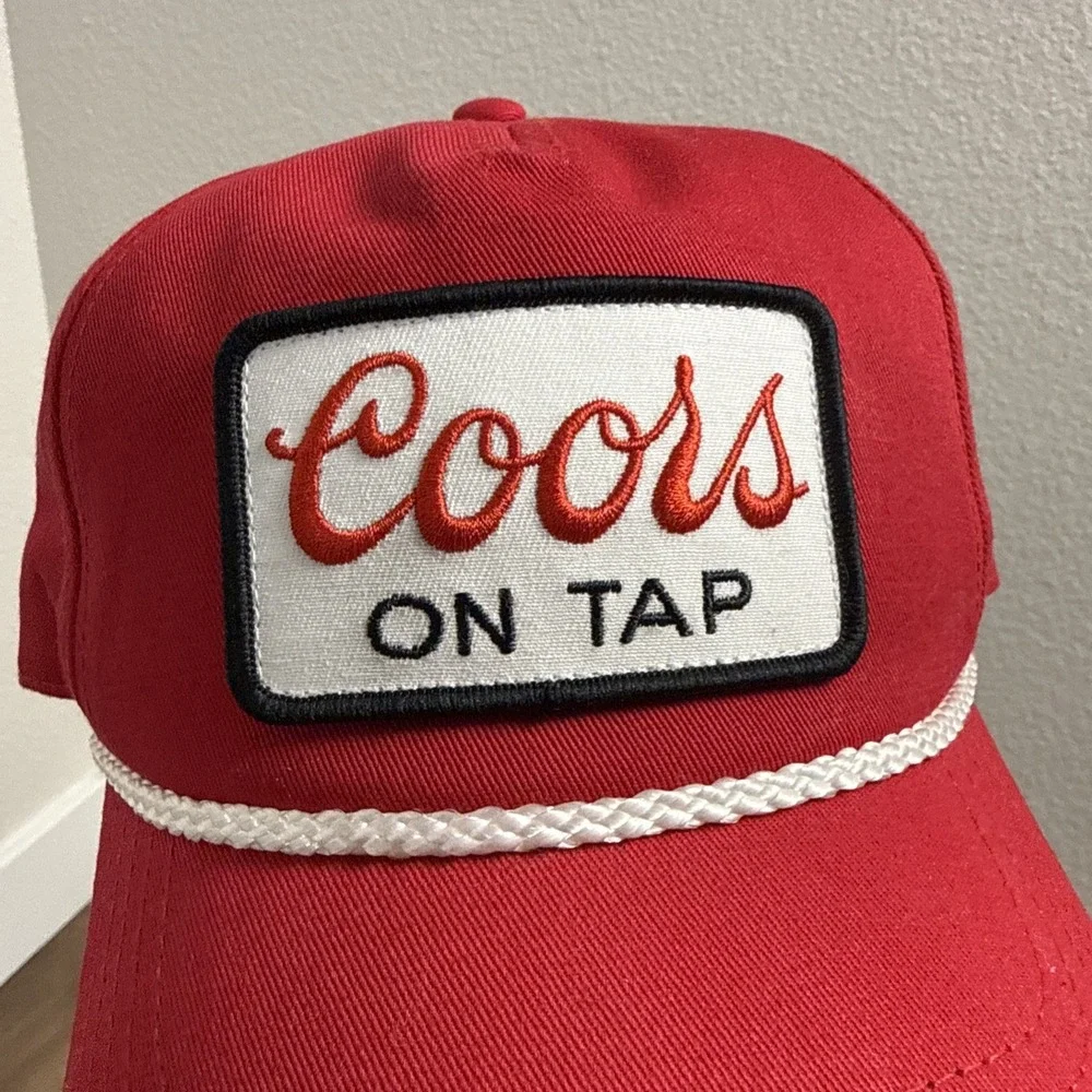 Coors Beer Rope Hat Set Lot On Tap Banquet Red &‎ White Snapback Cap Retro Style